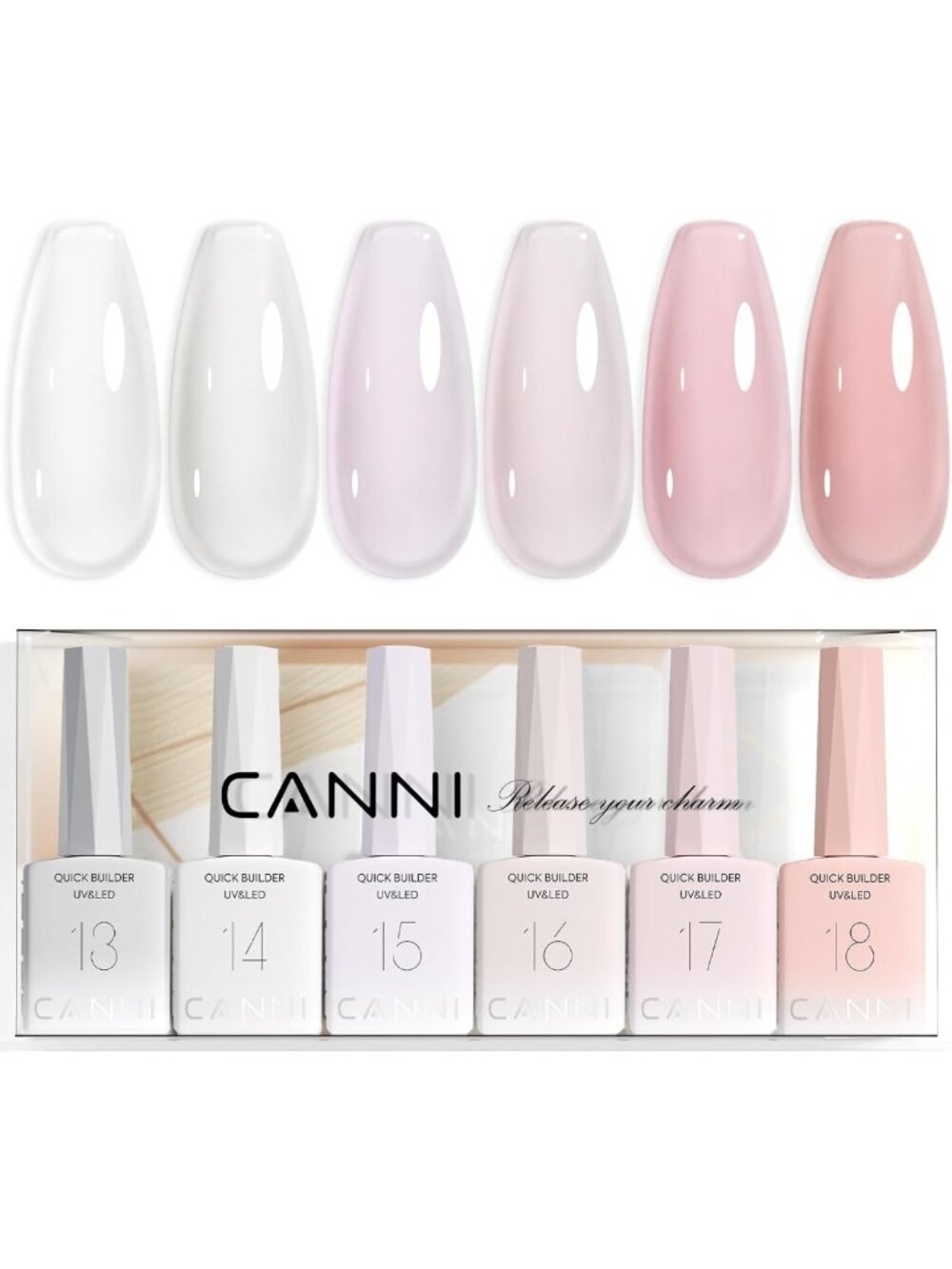 6 Pcs Clear Quick Builder Nail Gel Polish Set - Milky White & Nude Pink for DIY